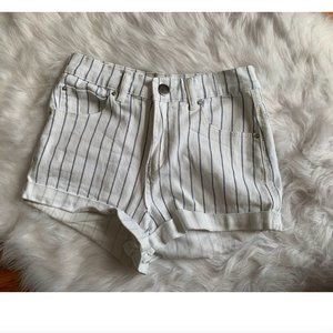 White Midi-Striped Shorts